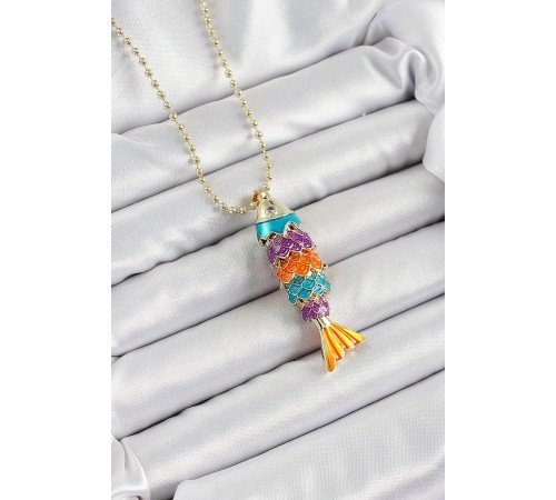 Pirinç Rainbow Balık Model Zirkon Taşlı Gold Renk Kadın Kolye - TJ-BKO10245