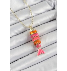 Pirinç Pembe Ve Turuncu Balık Model Zirkon Taşlı Gold Renk Kadın Kolye - TJ-BKO10246