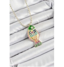 Pirinç Rainbow Balık Model Zirkon Taşlı Gold Renk Kadın Kolye - TJ-BKO10247