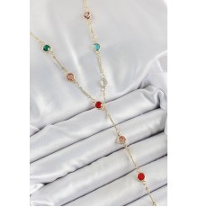 Pirinç Asorti Model Gold Renk Zirkon Taşlı Y Kolye - TJ-BKO10251