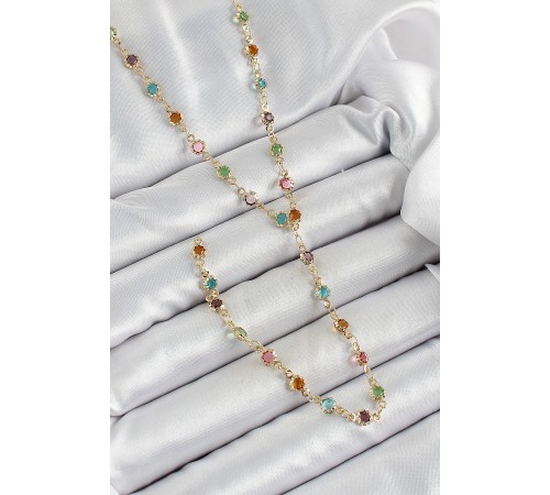 Pirinç Asorti Çiçek Model Gold Renk Zirkon Taşlı Y Kolye - TJ-BKO10252