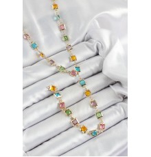 Pirinç Asorti Kare Model Gold Renk Zirkon Taşlı Y Kolye - TJ-BKO10253