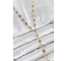 Pirinç Asorti Kare Model Gold Renk Zirkon Taşlı Y Kolye - TJ-BKO10254