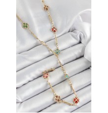 Pirinç Asorti Kalpli Yonca Model Gold Renk Zirkon Taşlı Y Kolye - TJ-BKO10255