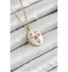 316L Çelik Zincir Açılabilir Sanatsal Vintage Çiçek Model Gold Renk Kadın Kolye - TJ-BKO10256