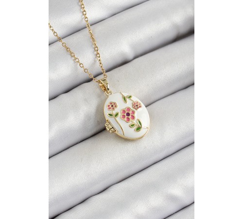 316L Çelik Zincir Açılabilir Sanatsal Vintage Çiçek Model Gold Renk Kadın Kolye - TJ-BKO10256