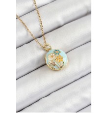 316L Çelik Zincir Açılabilir Sanatsal Vintage Çiçek Model Gold Renk Kadın Kolye - TJ-BKO10257