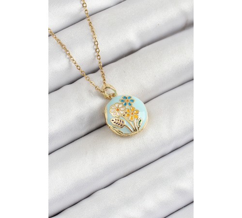 316L Çelik Zincir Açılabilir Sanatsal Vintage Çiçek Model Gold Renk Kadın Kolye - TJ-BKO10257