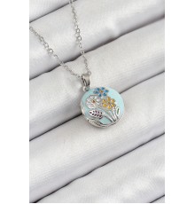 316L Çelik Zincir Açılabilir Sanatsal Vintage Çiçek Model Gümüş Renk Kadın Kolye - TJ-BKO10258