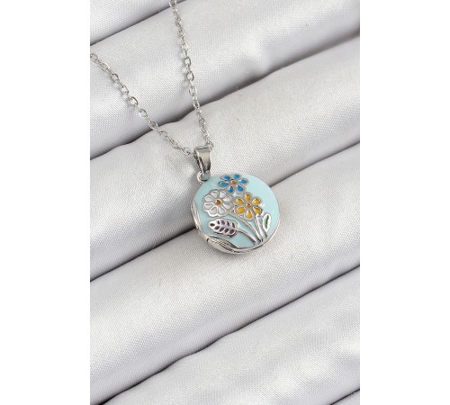 316L Çelik Zincir Açılabilir Sanatsal Vintage Çiçek Model Gümüş Renk Kadın Kolye - TJ-BKO10258