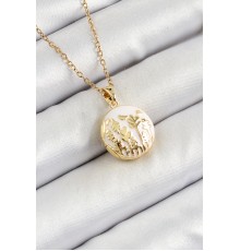 316L Çelik Zincir Açılabilir Sanatsal Vintage Çiçek Model Gold Renk Kadın Kolye - TJ-BKO10259