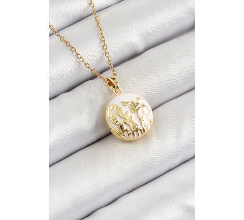 316L Çelik Zincir Açılabilir Sanatsal Vintage Çiçek Model Gold Renk Kadın Kolye - TJ-BKO10259