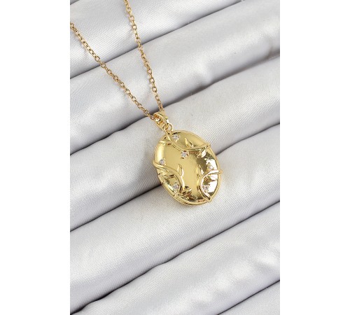 316L Çelik Zincir Açılabilir Sarmaşık Model Zirkon Taşlı Gold Renk Kadın Kolye - TJ-BKO10260