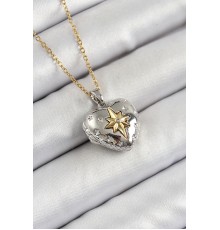 316L Çelik Zincir Açılabilir Kutup Yıldızı Figürlü Kalp Model Zirkon Taşlı Gold Ve Gümüş Renk Kadın Kolye - TJ-BKO10262
