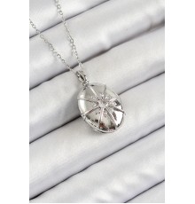 316L Çelik Zincir Açılabilir Madalyon Model Zirkon Taşlı Gümüş Renk Kadın Kolye - TJ-BKO10263