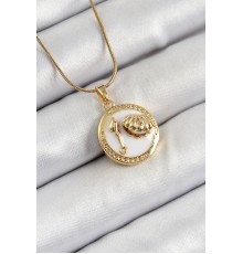 316L Çelik Zincir Beyaz Mineli Sanatsal Portre İstiridye Model Gold Renk Kadın Kolye - TJ-BKO10267