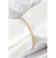 Pirinç Zirkon Taşlı İnce Su Yolu Model Gold Renk Kadın Bileklik - TJ-BB7034
