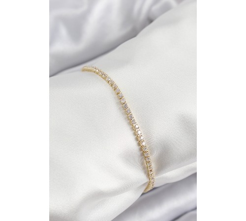 Pirinç Zirkon Taşlı İnce Su Yolu Model Gold Renk Kadın Bileklik - TJ-BB7035