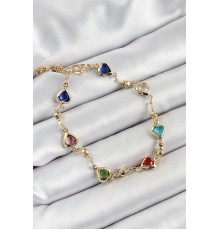 Pirinç Asorti Kalp Model Gold Renk Zirkon Taşlı Kadın Bileklik - TJ-BB7036