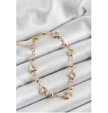 Pirinç Şeffaf Kalp Model Gold Renk Zirkon Taşlı Kadın Bileklik - TJ-BB7037