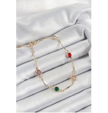 Pirinç Asorti Model Gold Renk Zirkon Taşlı Kadın Bileklik - TJ-BB7038