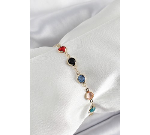 Pirinç Asorti Model Gold Renk Zirkon Taşlı Kadın Bileklik - TJ-BB7039