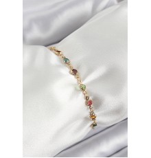 Pirinç Gold Renk Karışık Renkli Zirkon Taşlı Kadın Bileklik - TJ-BB7042
