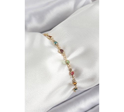 Pirinç Gold Renk Karışık Renkli Zirkon Taşlı Kadın Bileklik - TJ-BB7042