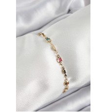 Pirinç Gold Renk Karışık Renkli Kare Zirkon Taşlı Kadın Bileklik - TJ-BB7043
