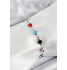 Pirinç Gümüş Renk Karışık Renk Zirkon Taşlı Kadın Bileklik - TJ-BB7046