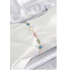 Pirinç Gold Renk Karışık Renk Kare Zirkon Taşlı Kadın Bileklik - TJ-BB7047