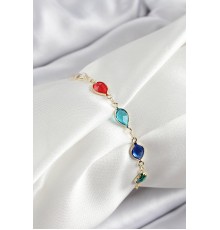 Pirinç Gold Renk Karışık Renk Damla Zirkon Taşlı Kadın Bileklik - TJ-BB7048