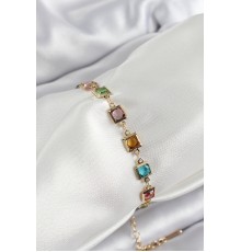 Pirinç Karışık Renk Kare Zirkon Taşlı Gold Renk Kadın Bileklik - TJ-BB7049