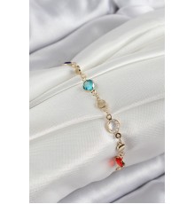 Pirinç Karışık Renk Zirkon Taşlı Gold Renk Kadın Bileklik - TJ-BB7051