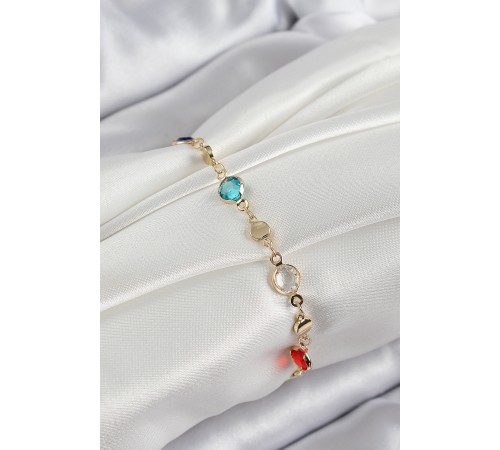 Pirinç Karışık Renk Zirkon Taşlı Gold Renk Kadın Bileklik - TJ-BB7051