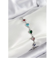 Pirinç Gümüş Renk Karışık Renk Kalp Zirkon Taşlı Kadın Bileklik - TJ-BB7052