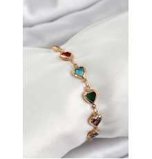 Pirinç Gold Renk Karışık Renk Kalp Zirkon Taşlı Kadın Bileklik - TJ-BB7053