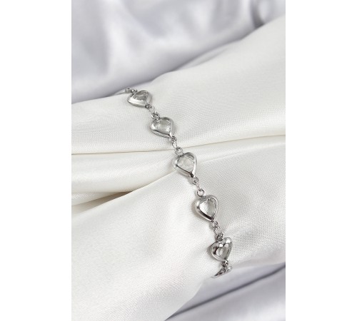 Pirinç Gümüş Renk Kalp Zirkon Taşlı Kadın Bileklik - TJ-BB7054