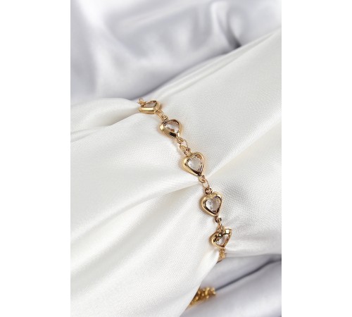 Pirinç Gold Renk Kalp Zirkon Taşlı Kadın Bileklik - TJ-BB7055