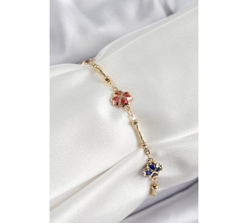 Pirinç Gold Renk Karışık Renk Yonca Zirkon Taşlı Kadın Bileklik - TJ-BB7056