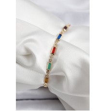 Pirinç Gold Renk Karışık Renkli Kare Zirkon Taşlı Kadın Bileklik - TJ-BB7040