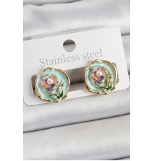 Pirinç Yeşil Mineli Çiçek Figürlü Sanatsal Portre Model Gold Renk Kadın Küpe - TJ-BKP10679