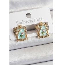 Pirinç Yeşil Mineli Sanatsal Portre Model Gold Renk Kadın Küpe - TJ-BKP10684