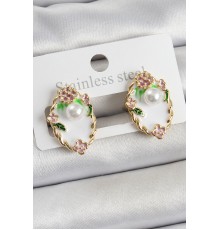 Pirinç Beyaz Mineli İnci Detaylı Sanatsal Portre Model Gold Renk Kadın Küpe - TJ-BKP10689