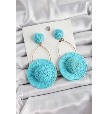 Mavi Şapka Figürlü Hasır Örgü Model Sallantılı Gold Renk Kadın Küpe - TJ-BKP10702