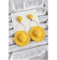 Sarı Şapka Figürlü Hasır Örgü Model Sallantılı Gold Renk Kadın Küpe - TJ-BKP10703