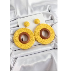Sarı Halka Figürlü Hasır Örgü Model Gold Renk Kadın Küpe - TJ-BKP10705