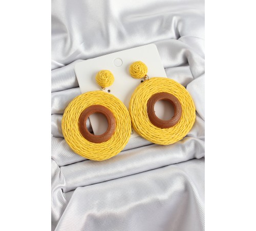 Sarı Halka Figürlü Hasır Örgü Model Gold Renk Kadın Küpe - TJ-BKP10705