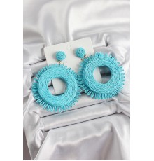 Mavi Püsküllü Halka Figürlü Hasır Örgü Model Gold Renk Kadın Küpe - TJ-BKP10709