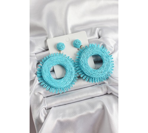 Mavi Püsküllü Halka Figürlü Hasır Örgü Model Gold Renk Kadın Küpe - TJ-BKP10709